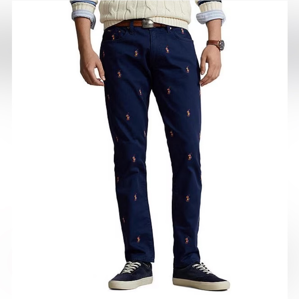 NEW Polo Ralph Lauren Sullivan Slim All Over Multi Pony Pants Blue Mens Sz 32x32 - Picture 3 of 16